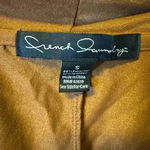 French Laundry Tan Faux Suede Fleece Lined  Draped Front fringe Vest Sz S. G#252 - Picture 10 of 10